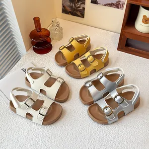 Sandali in Stile Birkenstock per Bambini 2025 Estate Nuovi Pelle PU Suola Spessa Punta Aperta Scarpe da Spiaggia Ragazzi Ragazze Casual