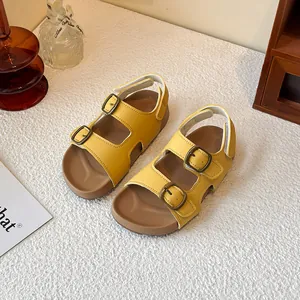 Sandali estivi gialli per bambini stile Birkenstock con cinturini a doppia fibbia
