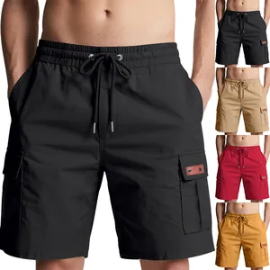 Men's casual cargo shorts with drawstring elastic waist and functional multi-pocket design