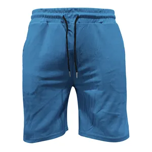 Detail view of blue men's corduroy casual shorts with drawstring waist for summer