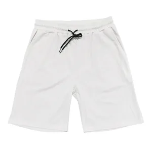 Detailed view of men's casual corduroy shorts in off-white with black drawstring