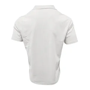 Detailed back view of a white corduroy short sleeve casual shirt for men's summer outfits.