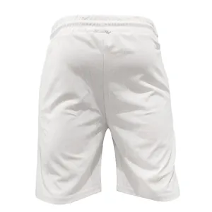 Detailed rear view of white corduroy men's casual shorts with comfortable elastic waistband