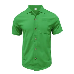 Casual green corduroy short sleeve shirt for men featuring a practical chest pocket
