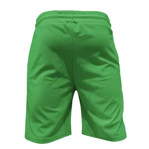 Rear view of green men's corduroy shorts showing textured vertical ribbed fabric detail