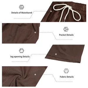 Close-up macro view of brown corduroy fabric and pocket details on men's casual shorts