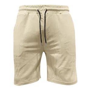 Detailed view of men's corduroy leisure shorts with comfortable drawstring waist in beige