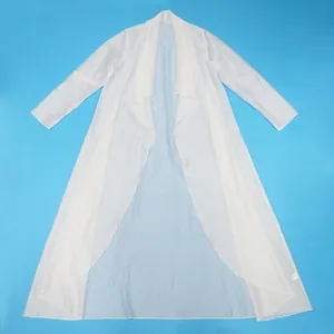 Detailed macro view of long white chiffon cardigan cover-up for women's summer fashion.