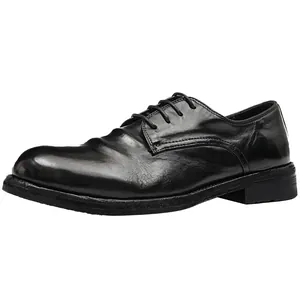 Schwarze Vintage Derby-Schuhe aus gewaschenem Pferdeleder mit dicker Sohle für Herren Business.