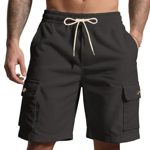Men's heavyweight corduroy cargo shorts with elastic drawstring waist and side pockets
