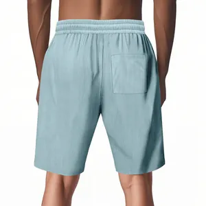 Rückansicht von blauen schweren Cord-Sommershorts für Herren mit praktischer Tasche