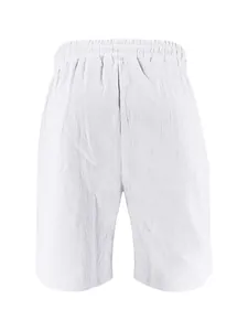 Rear view of men's casual white linen shorts showing elastic waistband details