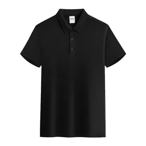 Classica polo nera da uomo a maniche corte in tessuto di cotone piqué traspirante.