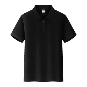 Detailed front view of a classic black short-sleeved breathable Polo shirt for men