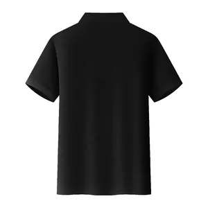 Back view of a classic black short-sleeved polo shirt with a breathable fabric finish