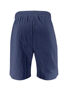 High-quality men's navy blue linen shorts showing breathable fabric and elastic waist