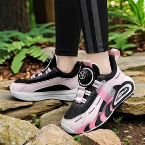 Nuevos 2025 Zapatos Deportivos Transpirables para Niños Zapatillas de Correr de Malla para Niños y Niñas con Cierre de Botón Giratorio Suela Antideslizante