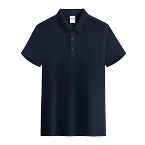 Vista frontale di una polo da uomo in cotone piqué traspirante in blu navy scuro
