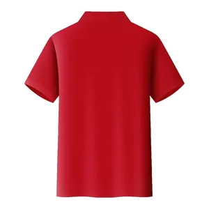 Detailed back view of a classic red short sleeve polo shirt for professional workwear