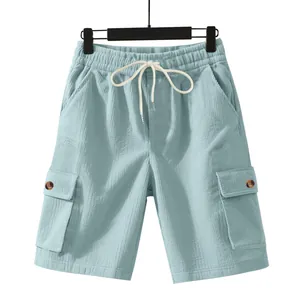 Men's light blue relaxed fit corduroy cargo shorts with drawstring waist for summer outdoor