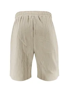 Detailed back view of men's loose casual linen shorts with elasticated waistband