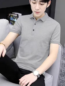 Classic grey men's short-sleeved Polo shirt with turnover collar for summer wear