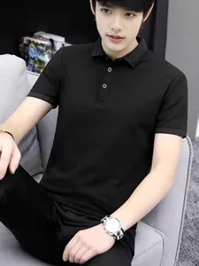 Men's classic black short-sleeved Polo shirt with turn-down collar, breathable casual style.