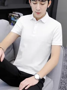 Men's breathable white short-sleeve polo shirt with classic lapel and slim fit design