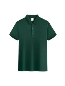 Polo da uomo in cotone piqué verde scuro a maniche corte con colletto classico