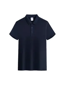 Classica polo da uomo blu navy a maniche corte in tessuto di cotone piqué traspirante