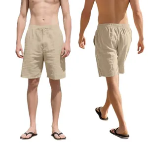 Men's summer casual loose linen shorts with drawstring waist and functional pockets