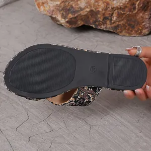 Bottom view of ethnic flat slide sandal showing anti-slip sole texture and size 37