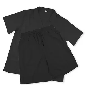 Premium Herren minimalistisches schwarzes lockeres Freizeit-Set mit Hemd und Shorts