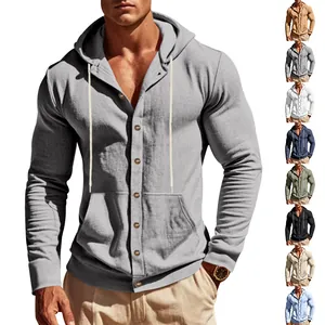 Camisa informal de hombre con capucha, botones frontales y múltiples opciones de color