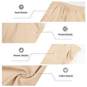 Detailansicht der beigen Herren-Freizeitshorts mit elastischem Bund, Taschen und Stoff