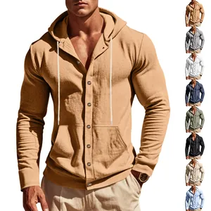 Sudadera casual con capucha para hombre de manga larga con botones y varias opciones