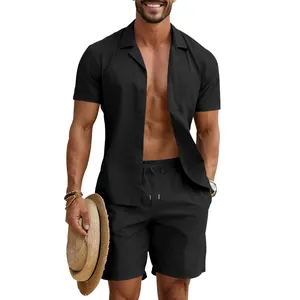 Schwarzes Kurzarmhemd und Shorts Set für Herren, minimalistischer Sommer Freizeitlook