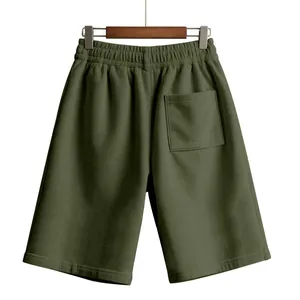 Pantaloncini da uomo in velluto a coste verde oliva con elastico in vita e tasca posteriore