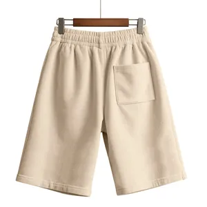 Pantaloncini in velluto a coste beige da uomo con elastico in vita e tasca posteriore