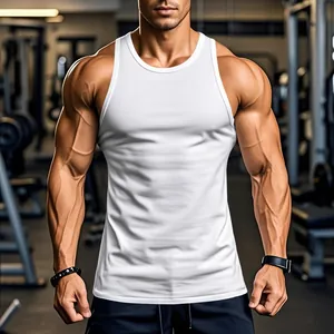 Men's white quick-dry muscle fit tank top for gym workout, fitness and sports training