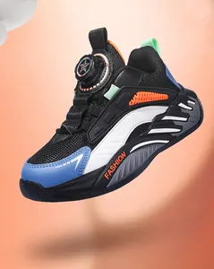 Detailed view of kids breathable athletic sneaker featuring a rotary dial lacing system