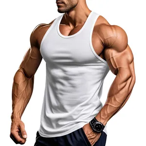 White quick-dry muscle tank top for men's bodybuilding and gym training workouts
