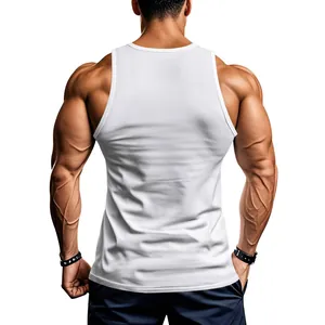 Men's athletic white dry-fit sports tank top for gym training and fitness back view