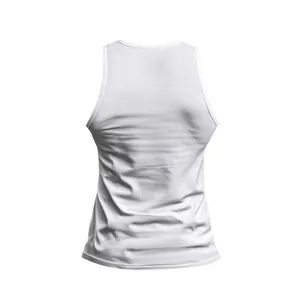 Detailed back view of a white men's quick-dry fitness tank top with racerback design