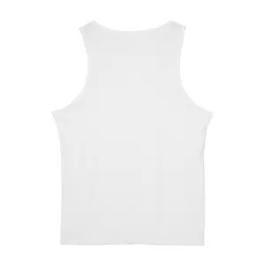Detailed back view of a white men's quick-dry sports fitness racerback tank top for gym