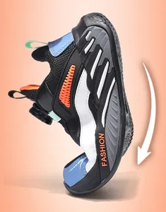 Detail shot showing the flexibility and rotary buckle of breathable kids sneakers