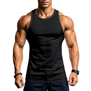 Professional men's quick-dry gym tank top in solid black, highlighting muscular physique
