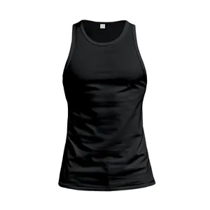 Close-up of black men's athletic tank top showing fabric texture and athletic fit.