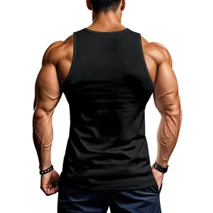 Back view of men's black quick-dry fitness tank top showing muscle fit for gym training.