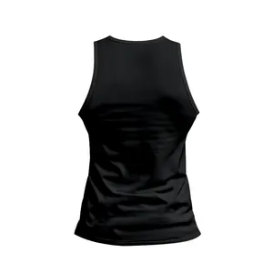 Detailed back view of men's black quick-dry athletic tank top for professional gym training